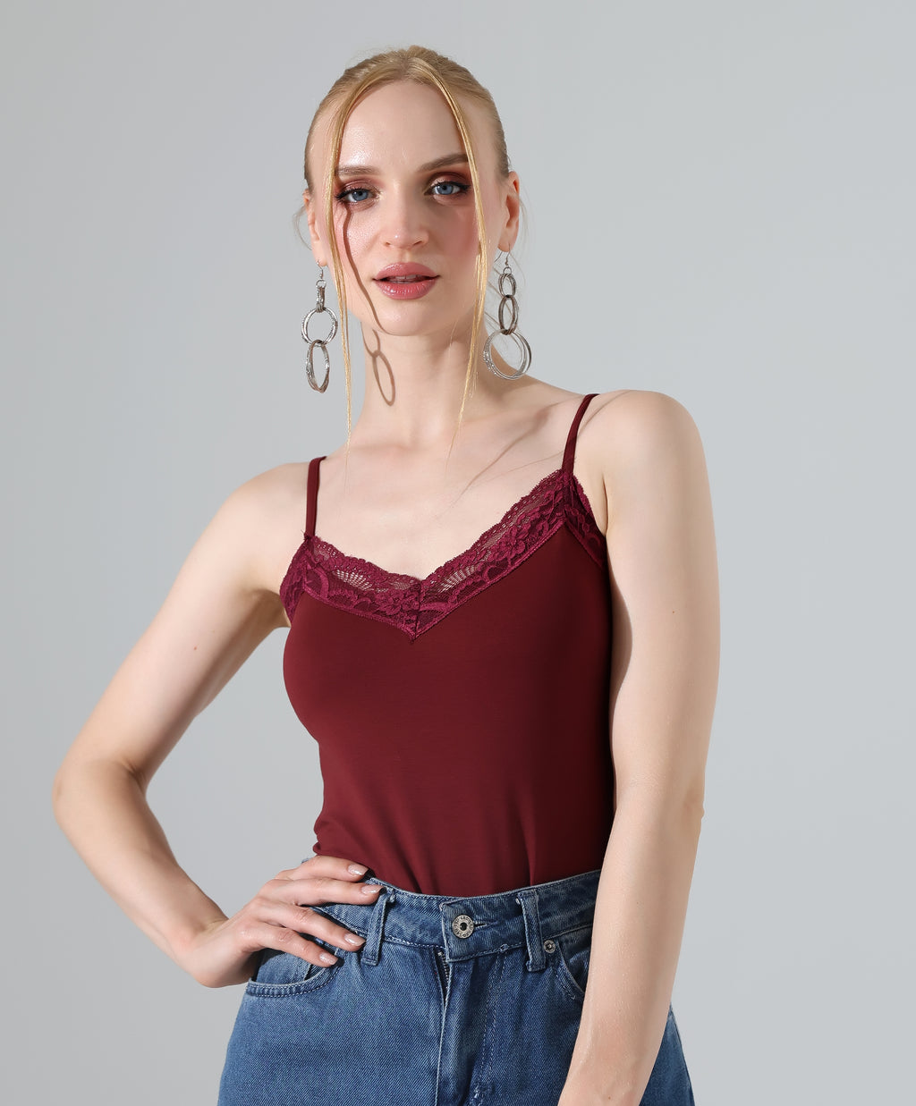 Lace-Trim Bodysuit - Burgundy
