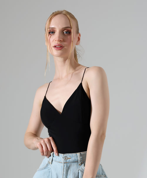 Basic V-Neck Bodysuit - Black