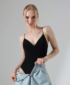 Basic V-Neck Bodysuit - Black