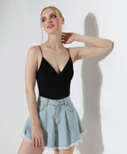 Basic V-Neck Bodysuit - Black