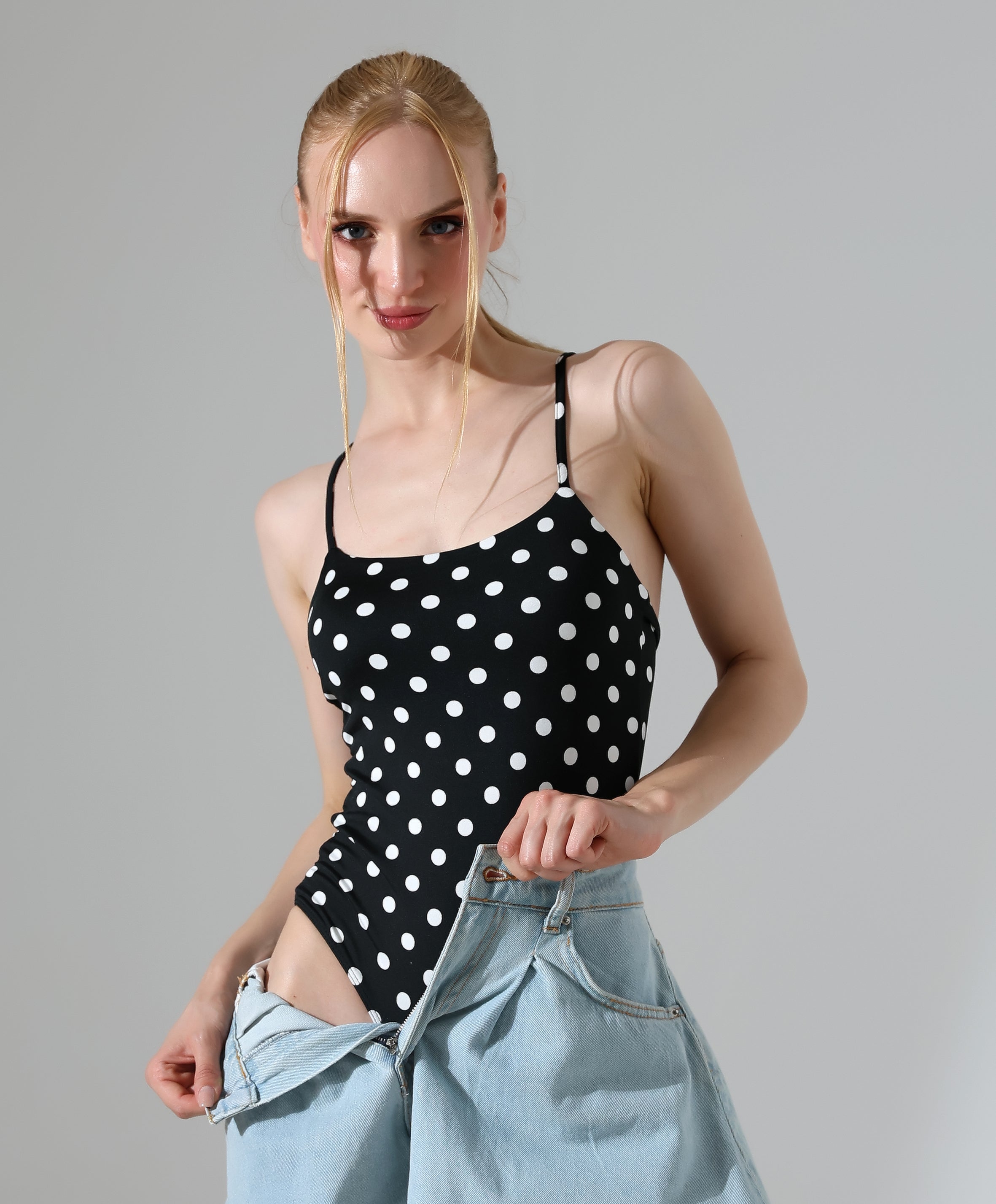 Polka Dot Bodysuit - Black