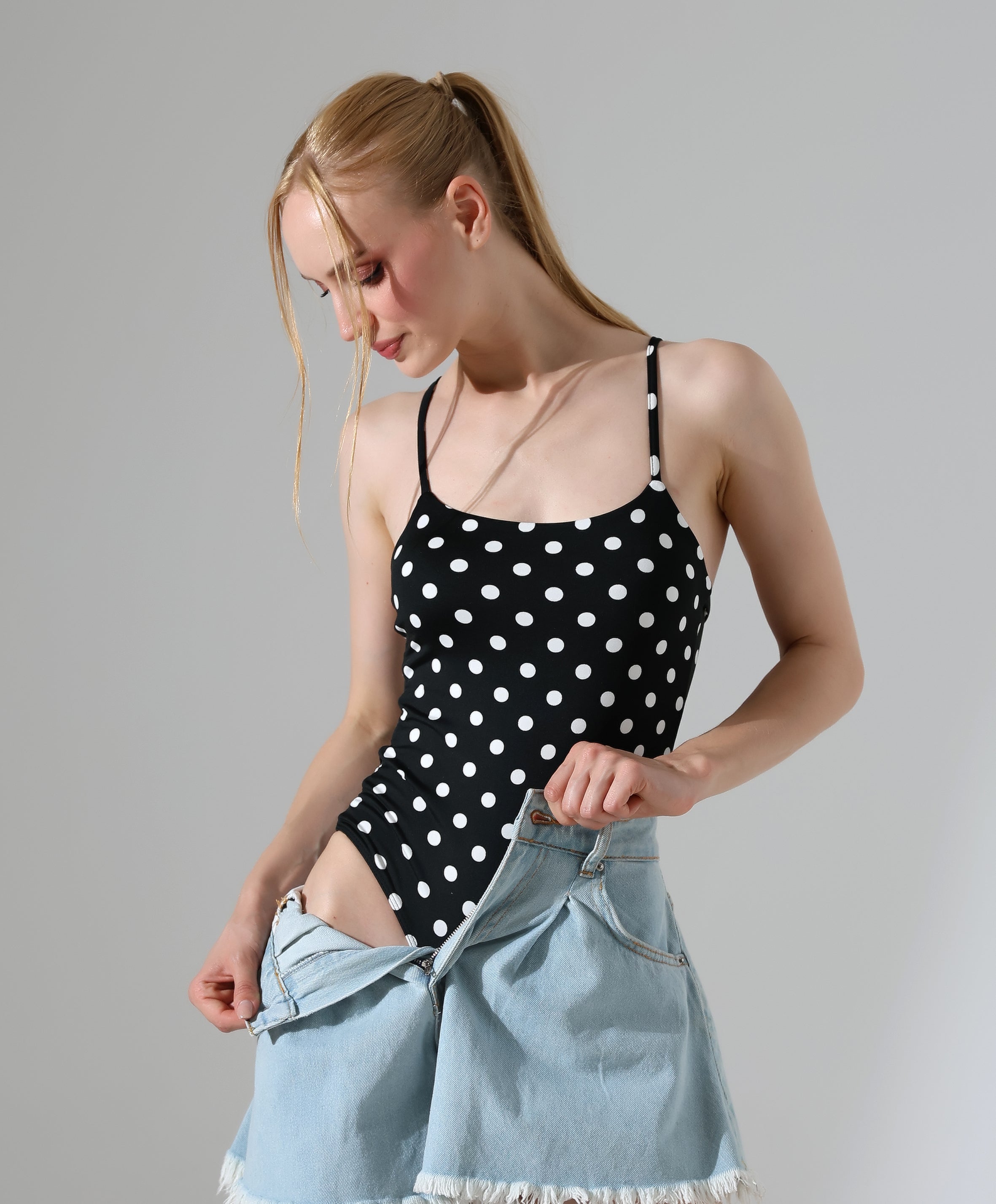 Polka Dot Bodysuit - Black