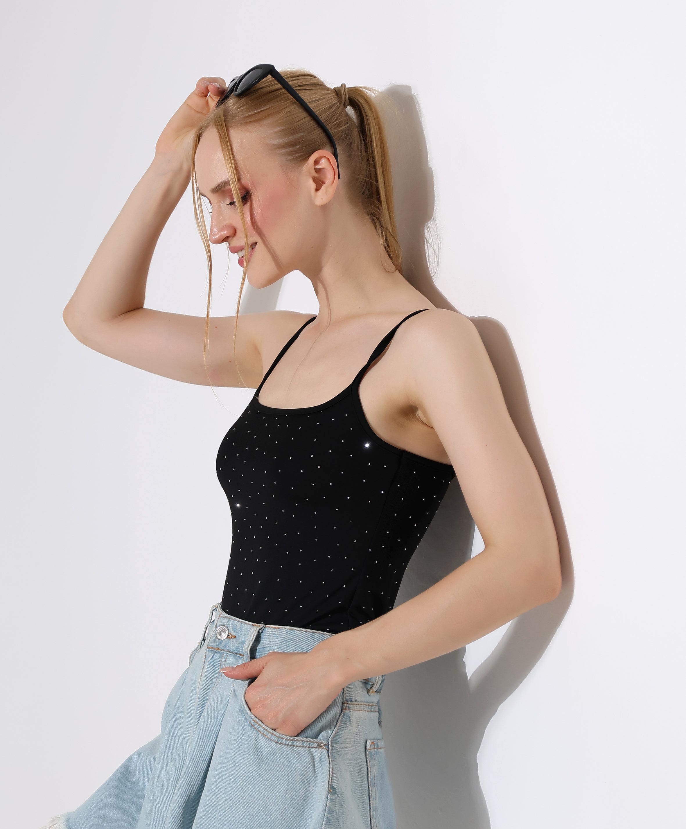 Rhinestone Bodysuit - Black