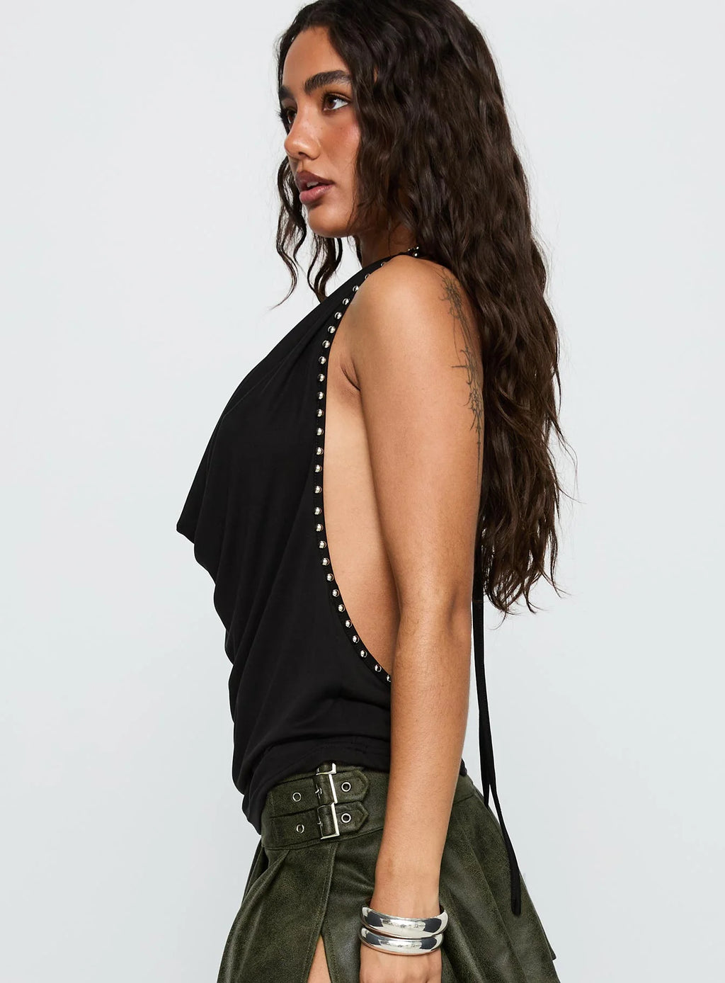 Studded Halter Top - Black