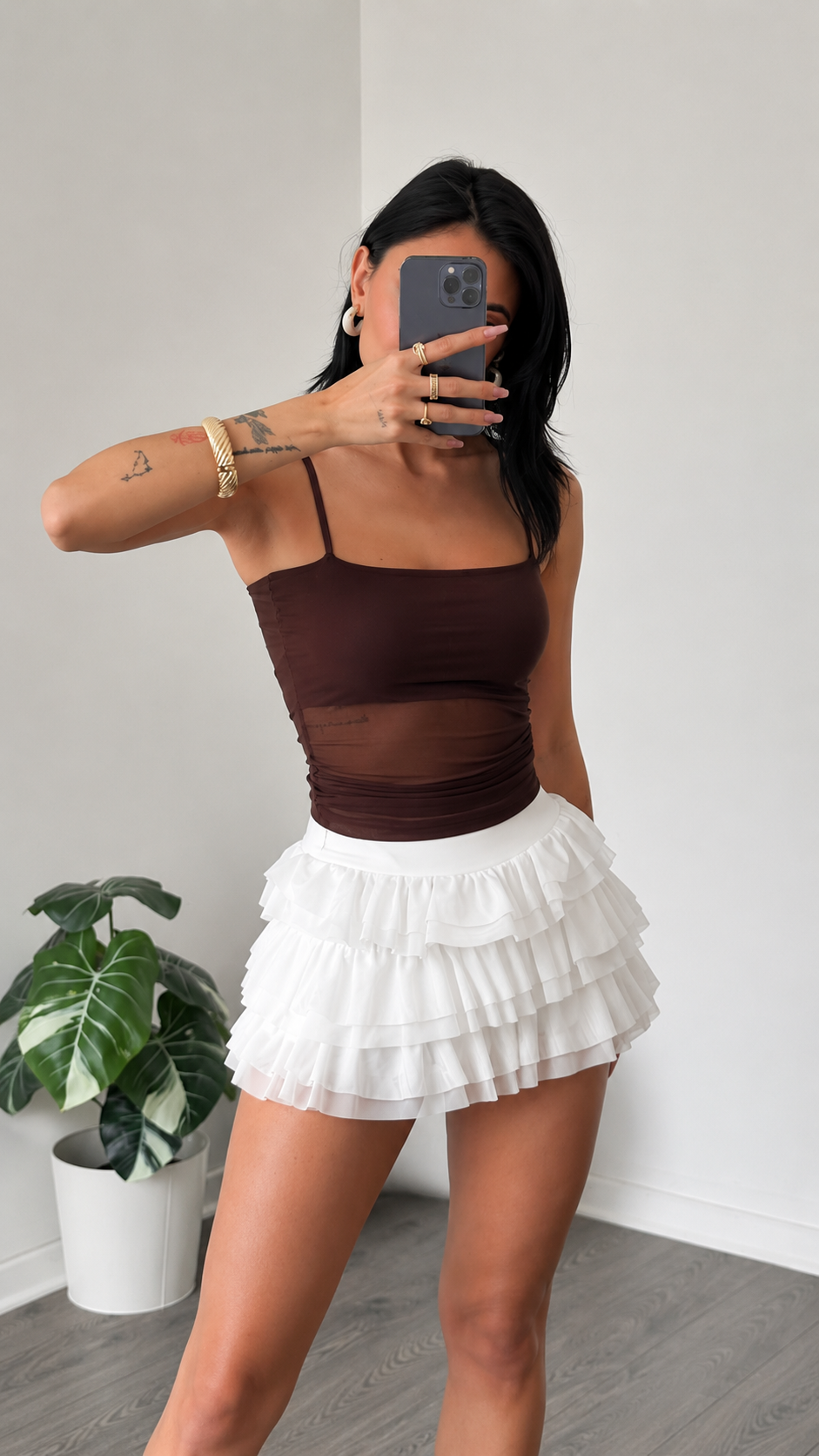 White Ruffled Mini Skort