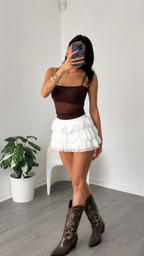 White Ruffled Mini Skort