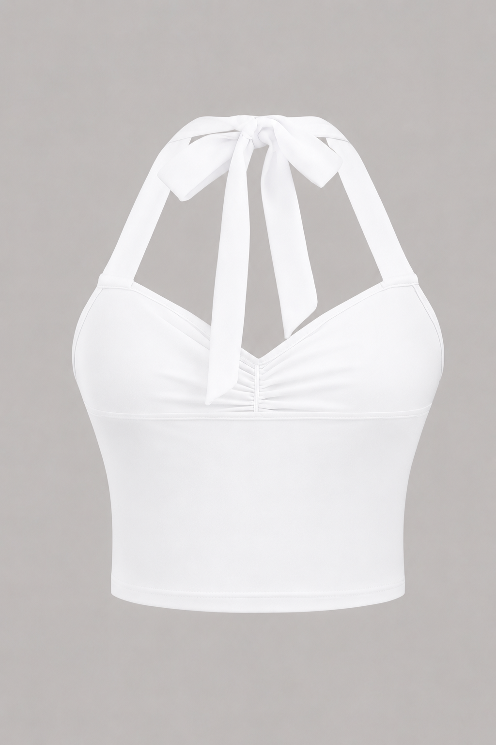 Ruched Halter Crop Top - White