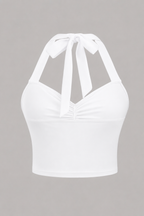 Ruched Halter Crop Top - White