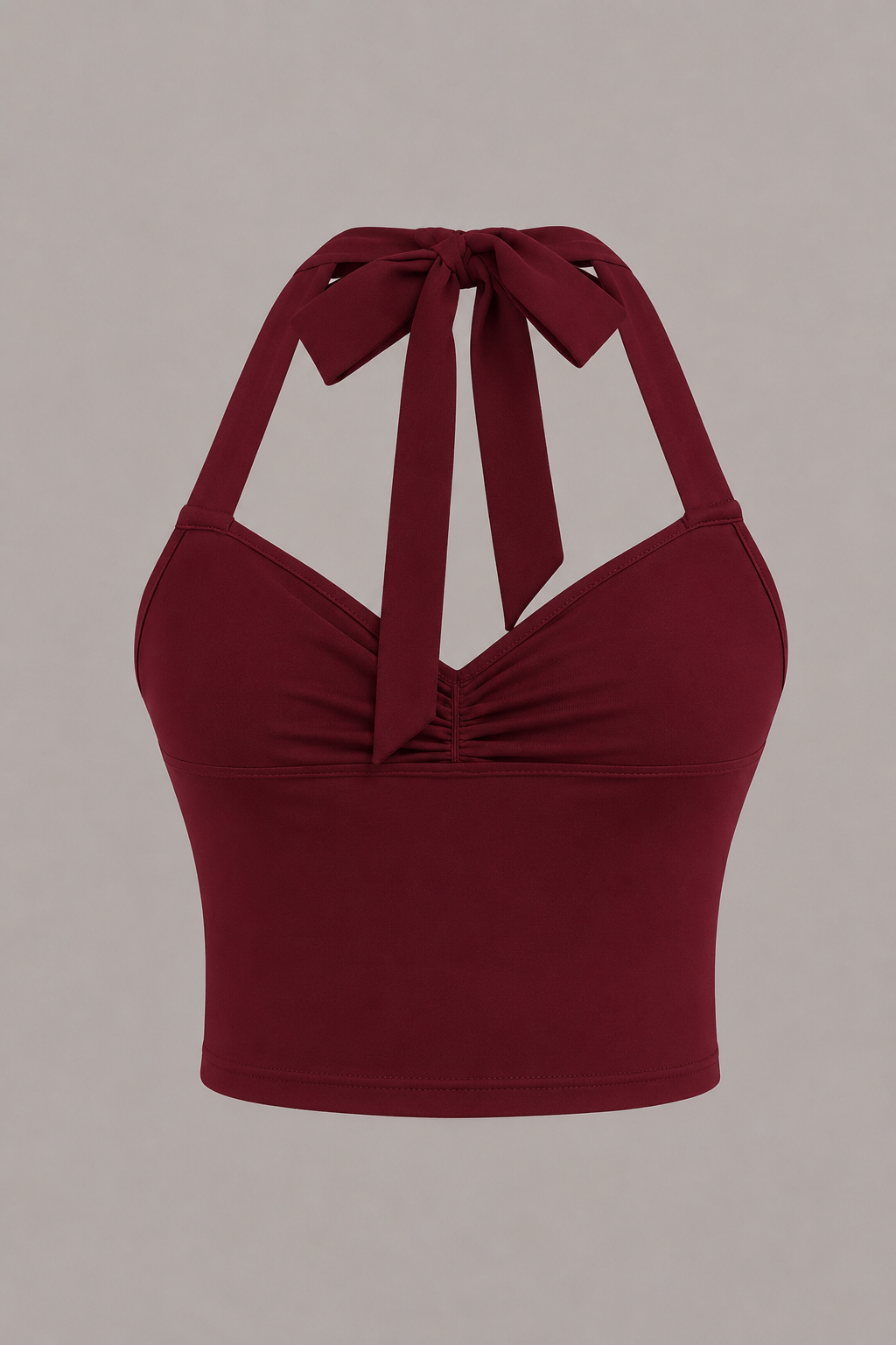 Ruched Halter Crop Top - Burgundy