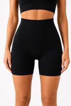 Black Ribbed Active Workout Shorts