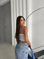 Spaghetti Strap Crop Top - White