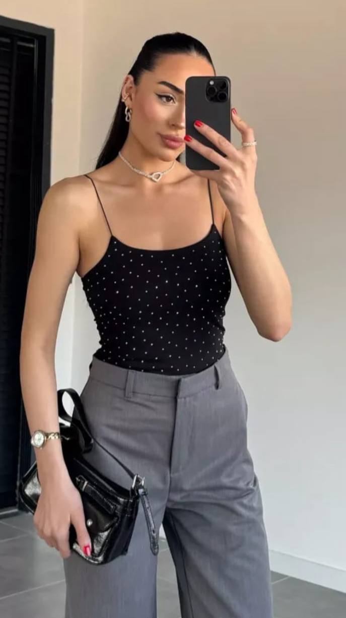 Rhinestone Bodysuit - Black