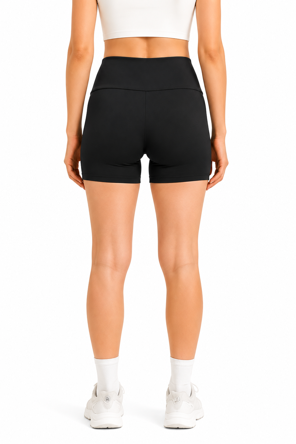 Black High-Rise Workout Shorts with Wide Waistband