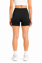 Black High-Rise Workout Shorts with Wide Waistband