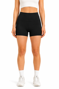 Black High-Rise Workout Shorts with Wide Waistband