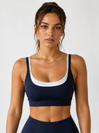 Navy Layered Contrast Sports Bra